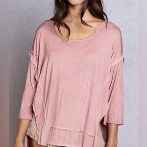 POL Women's Dusty Mauve Relaxed Scoop Neck side slit Top